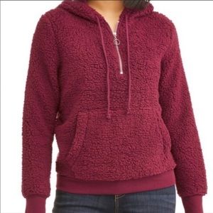 No Boundaries Teddy Hoodie Burgundy